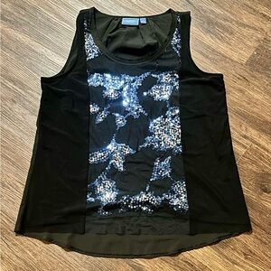 Simply Vera Vera Wang Black Tank with Blue and Silver Sequins